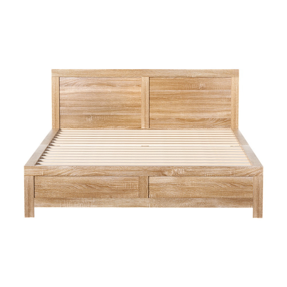 Artiss Bed Frame Queen Size Wooden Acacia Wood OATMEAL - YDS.com.au