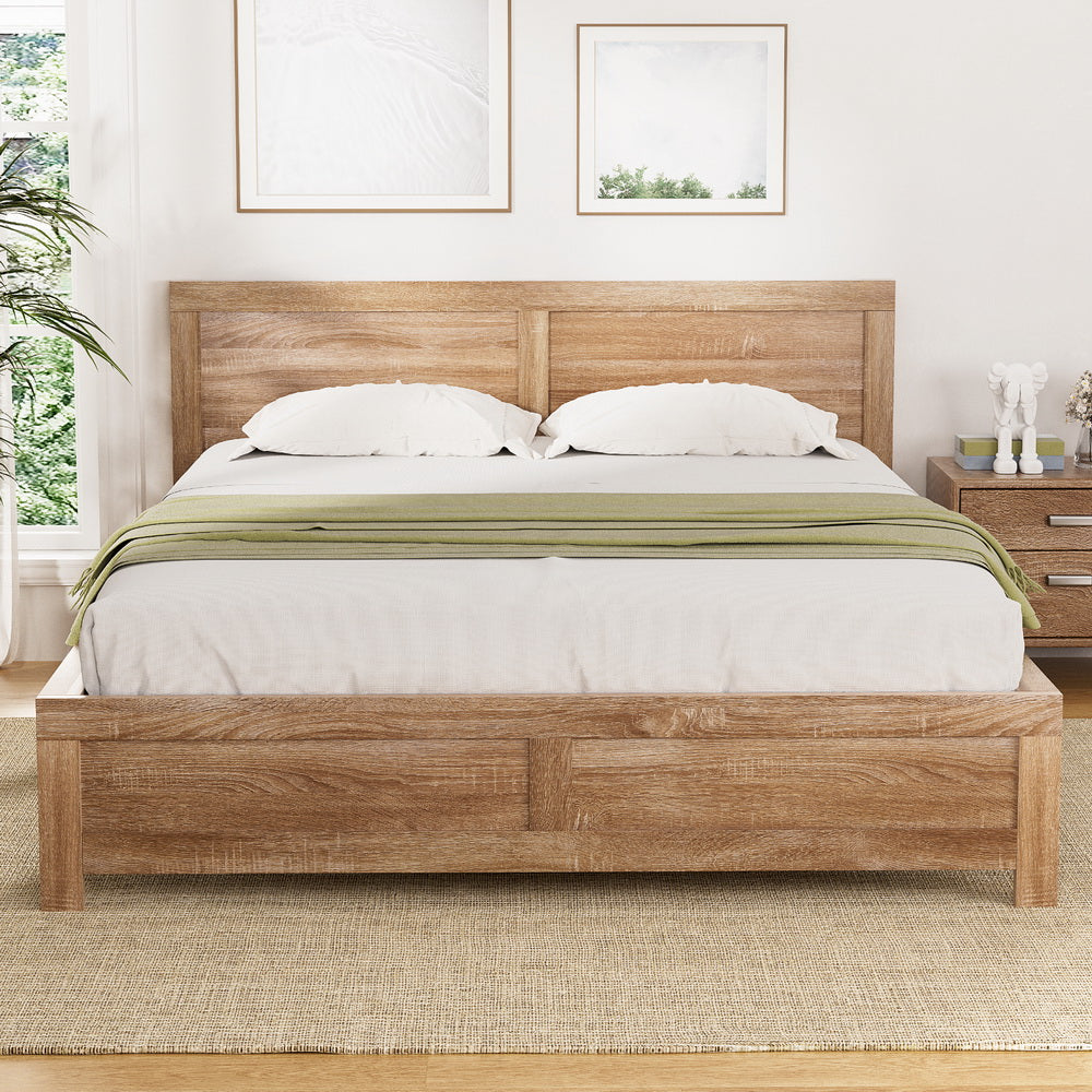 Artiss Bed Frame Queen Size Wooden Acacia Wood OATMEAL - YDS.com.au