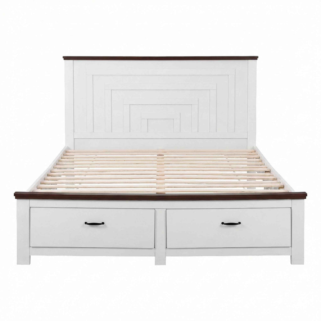 Artiss Double Wooden Bed Frame with 2 Drawer Platform Bed with 108cm Solid High Headboard White Bed Base for Bedroom Easy Assembly