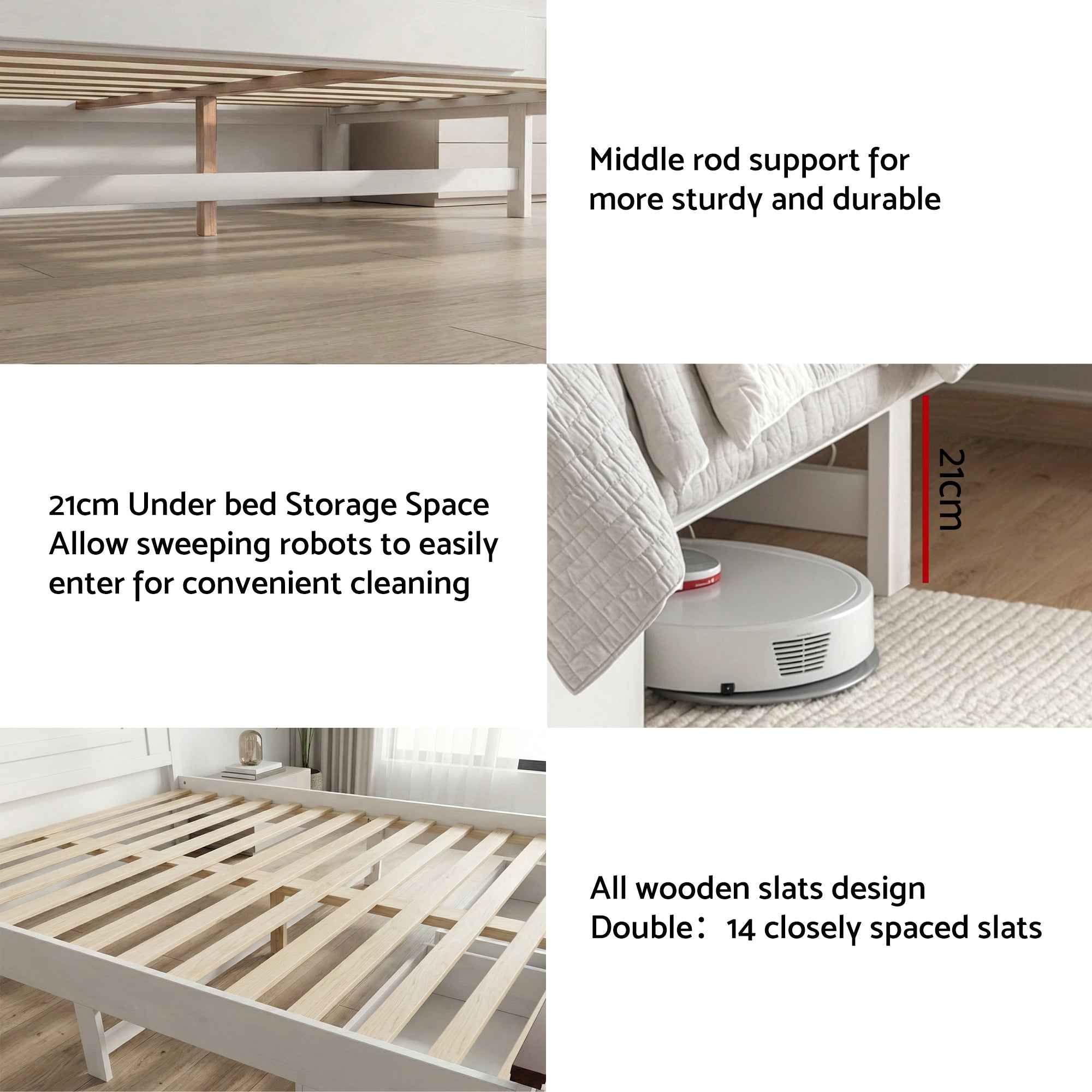 Artiss Double Wooden Bed Frame with 2 Drawer Platform Bed with 108cm Solid High Headboard White Bed Base for Bedroom Easy Assembly