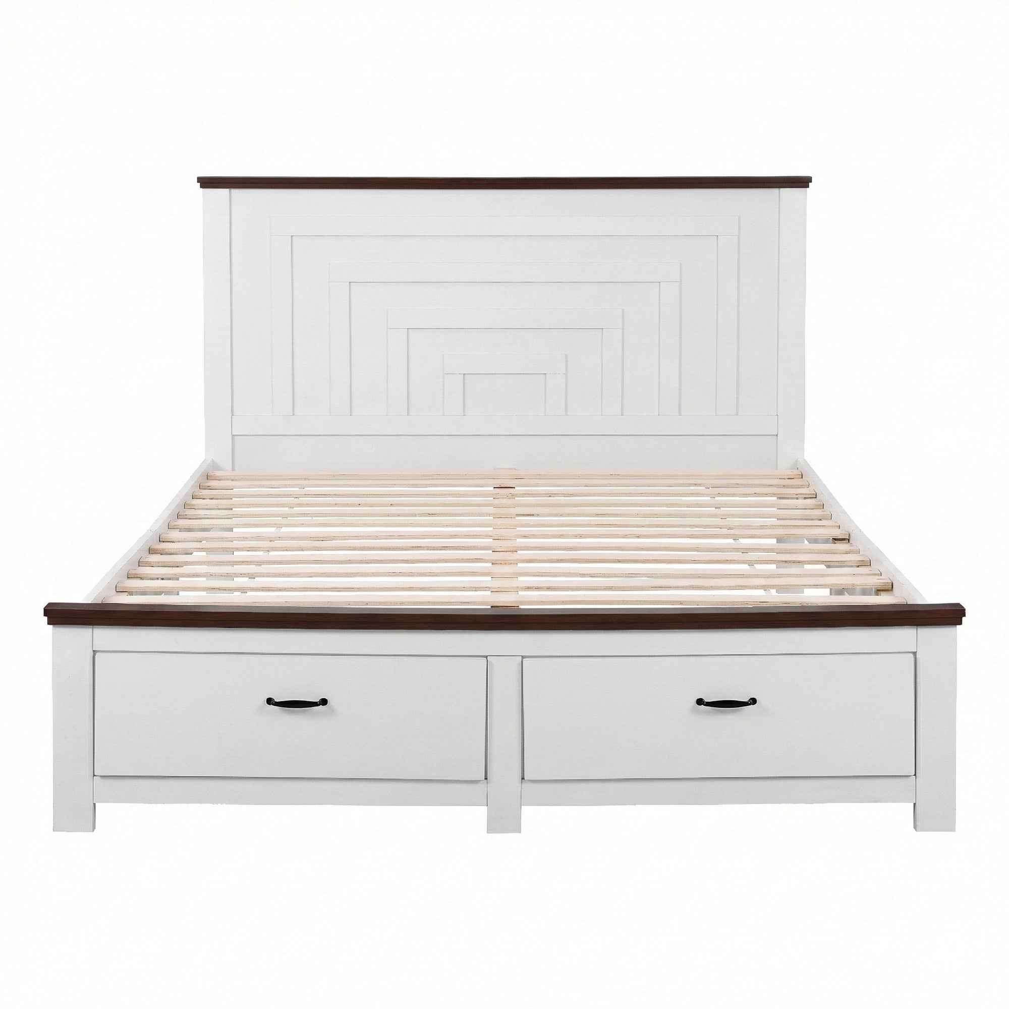 Artiss Queen Wooden Bed Frame with 2 Drawer Platform Bed with 108cm Solid High Headboard White Bed Base for Bedroom Easy Assembly