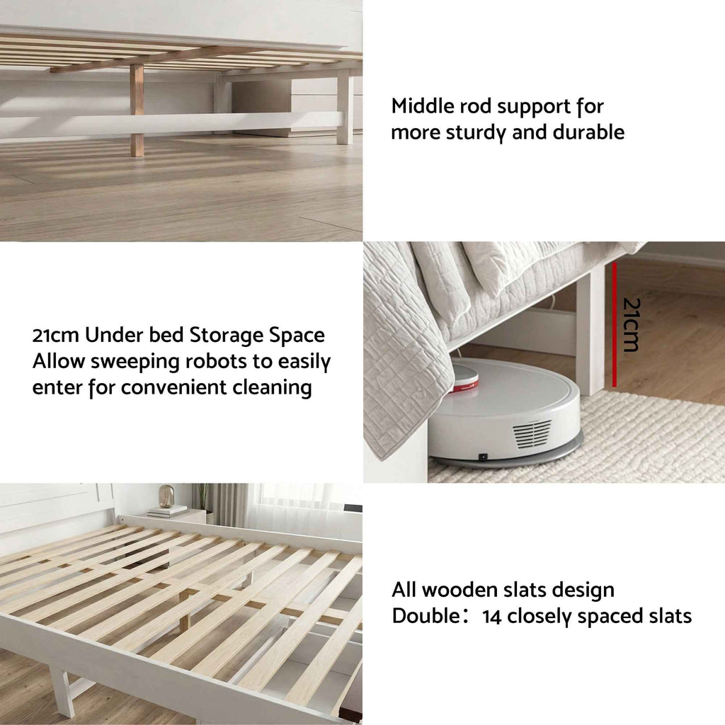 Artiss Queen Wooden Bed Frame with 2 Drawer Platform Bed with 108cm Solid High Headboard White Bed Base for Bedroom Easy Assembly