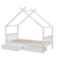 Artiss Bed Frame Wooden Base Kids Single Timber House with 2 Storage Drawers Beds White