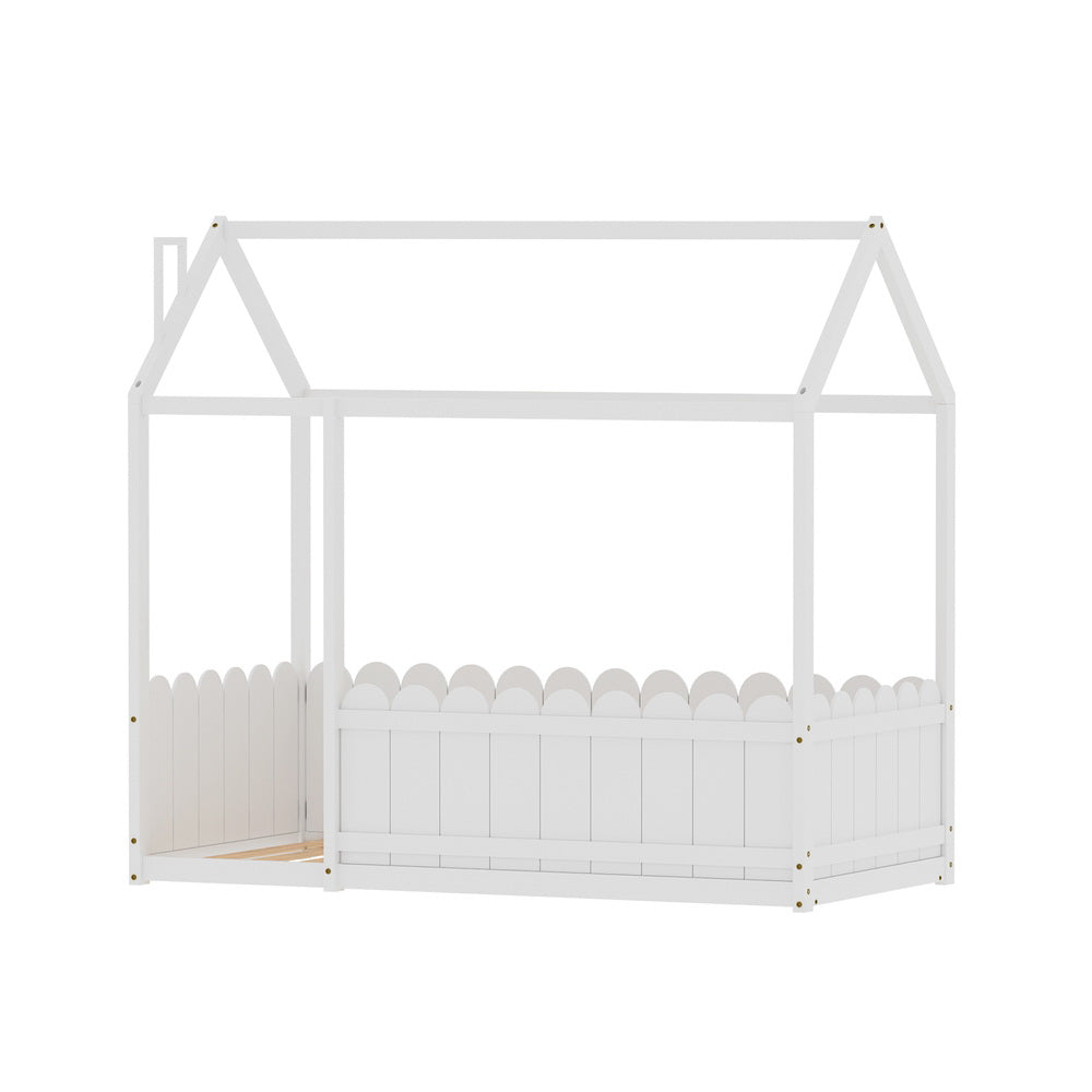 Artiss Bed Frame Wooden Kids House Single Frame White KORI - YDS.com.au