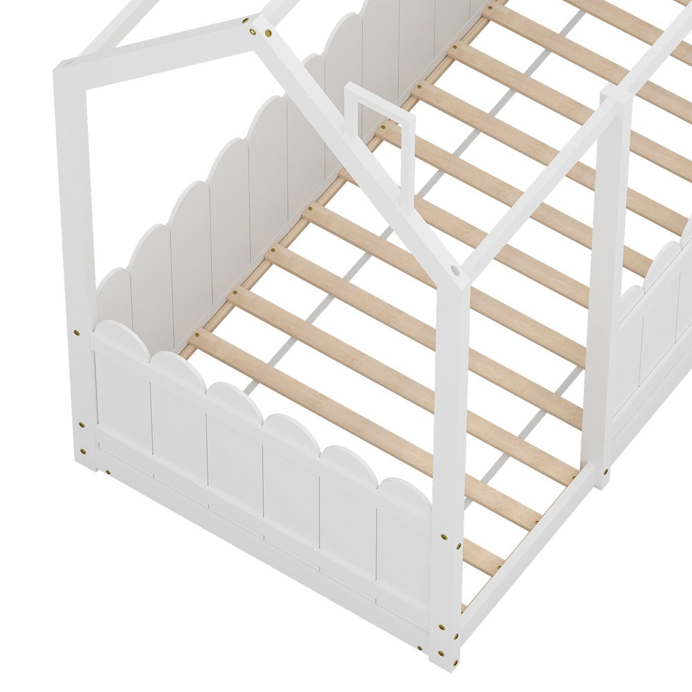 Artiss Bed Frame Wooden Kids House Single Frame White KORI - YDS.com.au