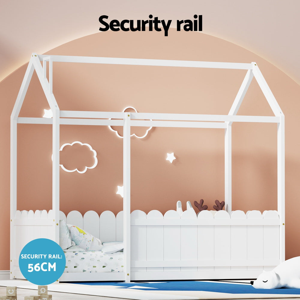 Artiss Bed Frame Wooden Kids House Single Frame White KORI - YDS.com.au