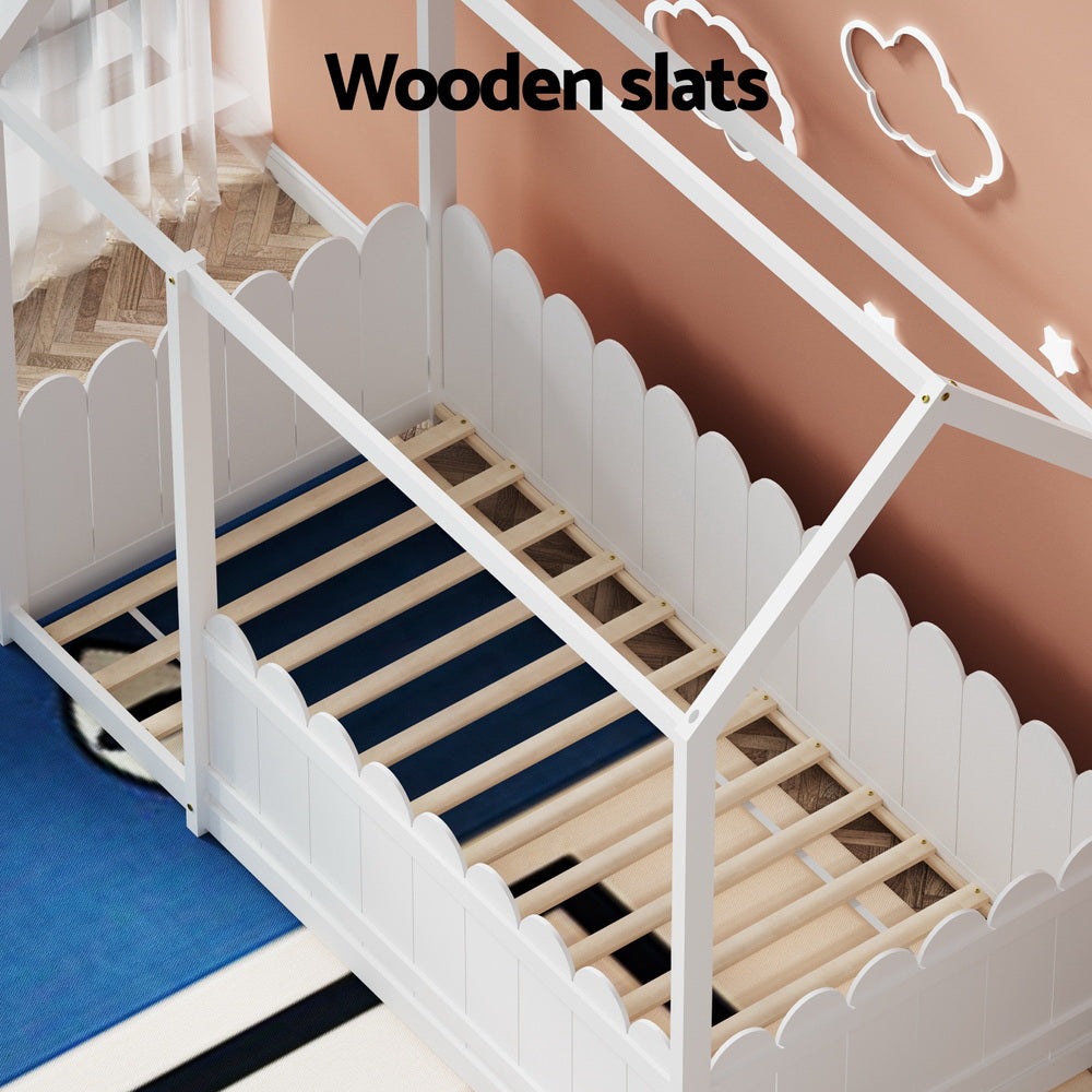 Artiss Bed Frame Wooden Kids House Single Frame White KORI - YDS.com.au