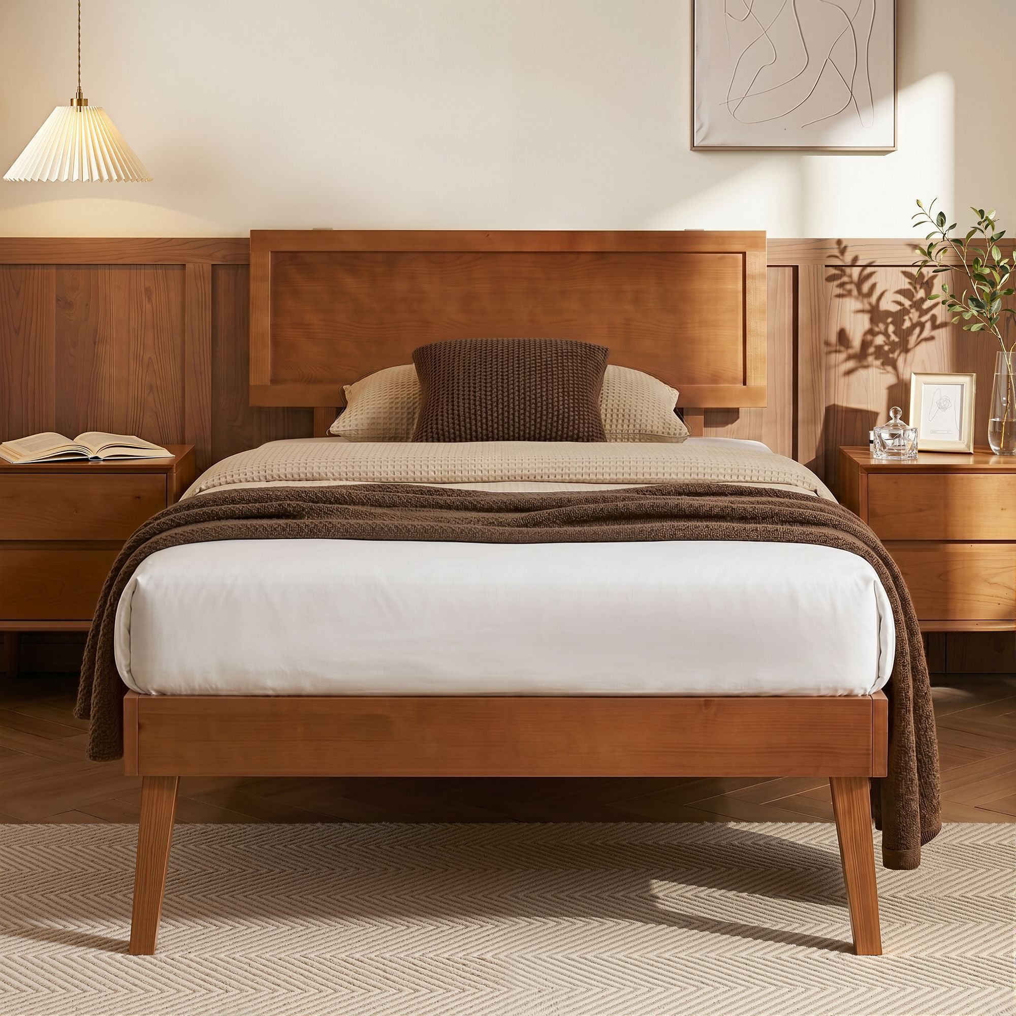Marco de cama Artiss tamaño individual Base de cama de madera Nogal SPLAY