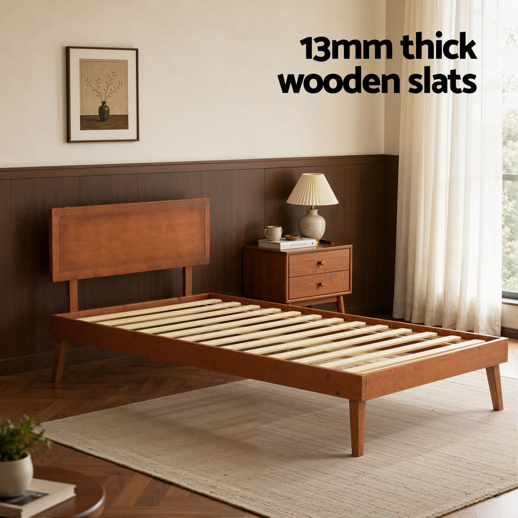 Marco de cama Artiss tamaño individual Base de cama de madera Nogal SPLAY