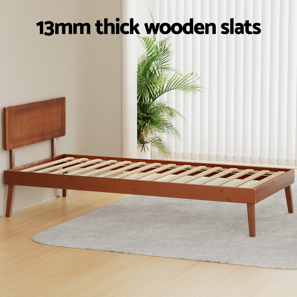 Artiss Bed Frame Single Size Wooden Bed Base Walnut SPLAY