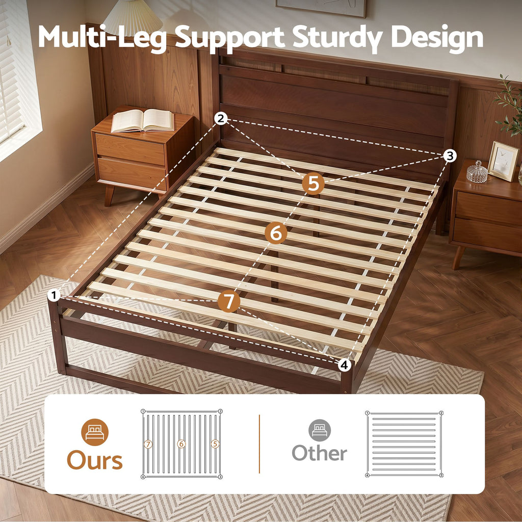 Artiss Bed Frame King Single Size Wooden Walnut WITTON