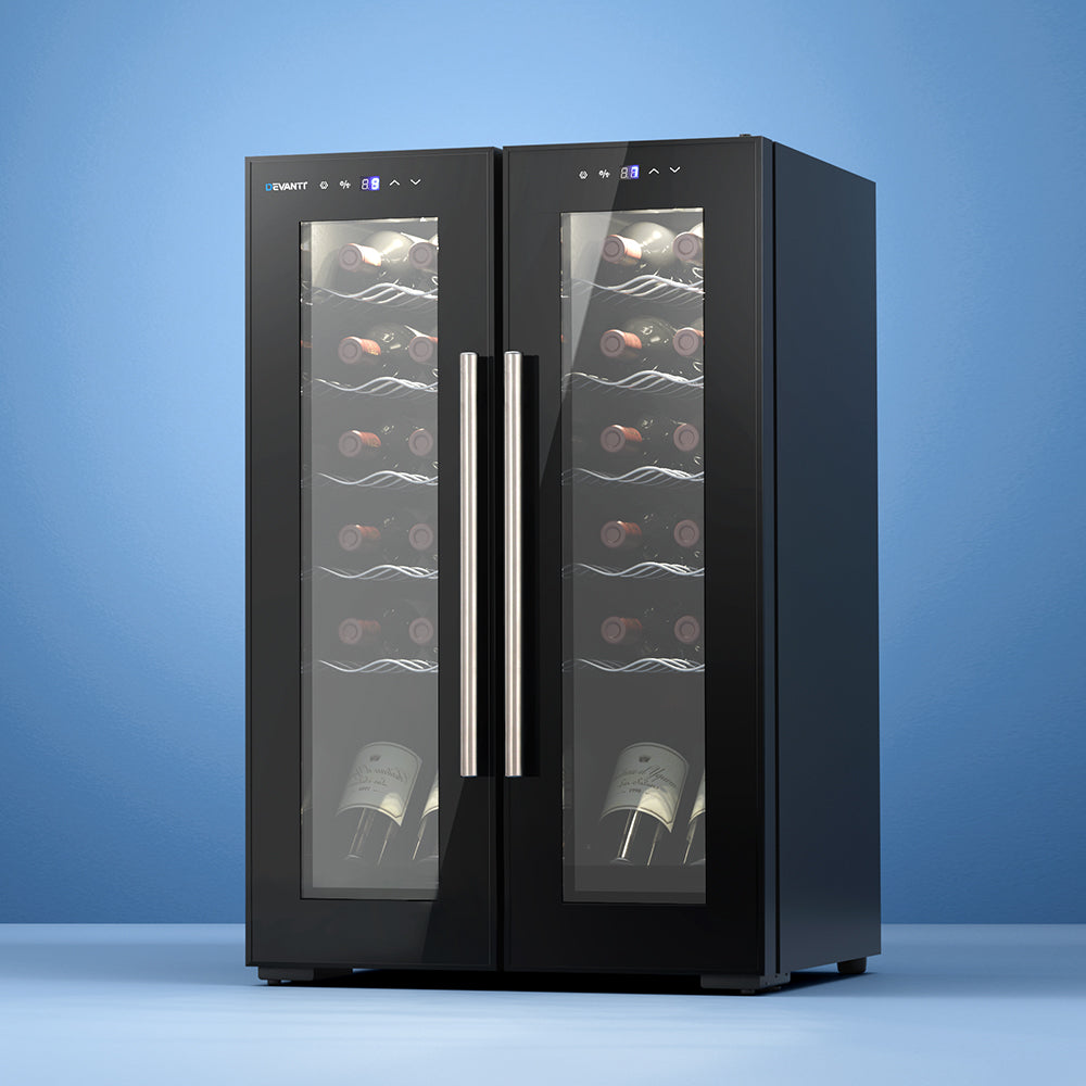 Refrigerador de vinos Devanti de dos zonas para 24 botellas