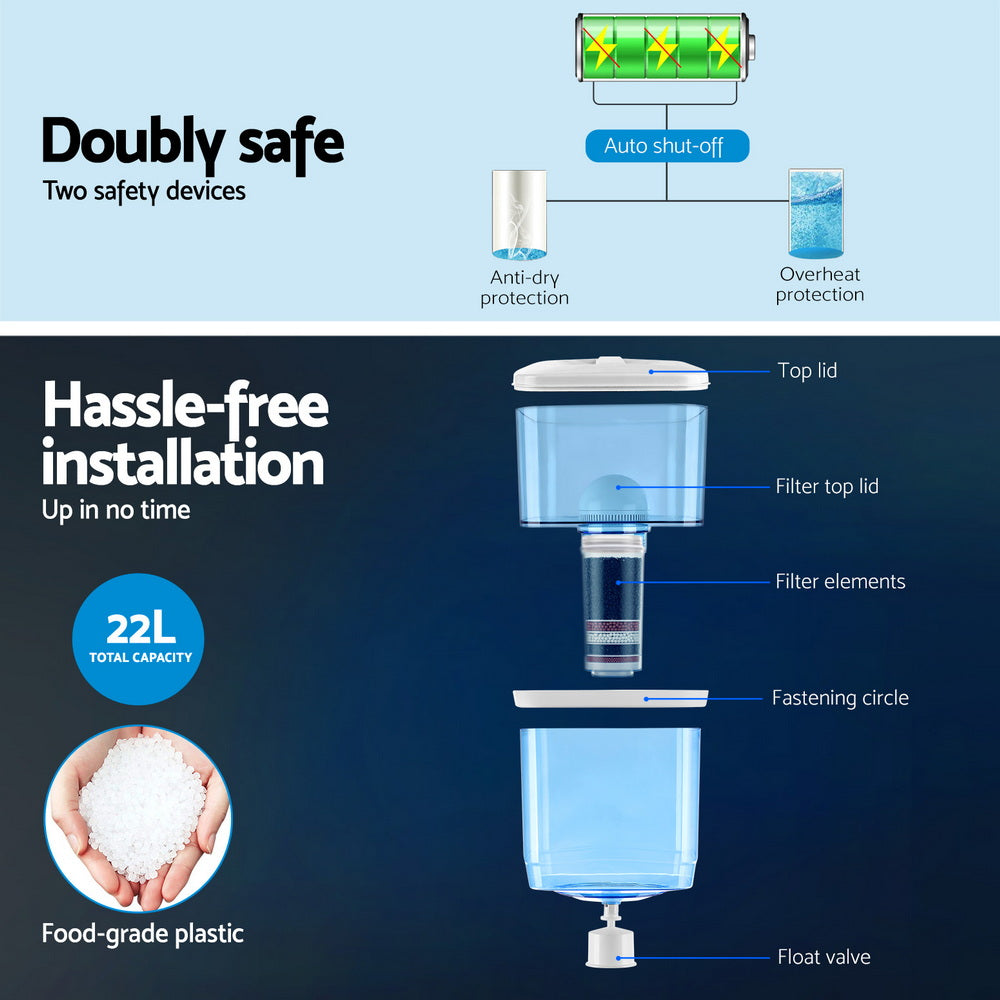 Devanti Water Cooler Dispenser Bench Top 22L w/2 Filter