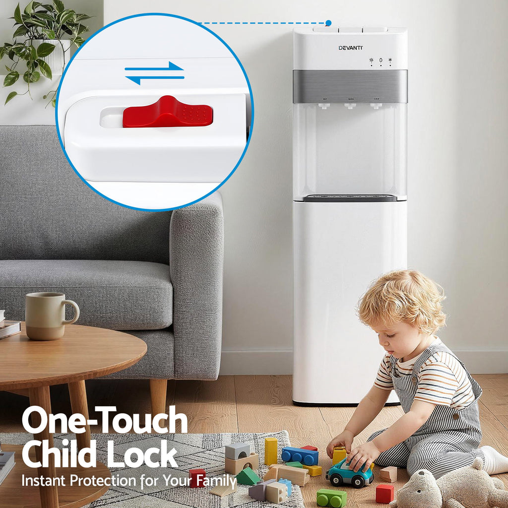 Devanti 3 Taps Water Cooler Dispenser Bottom Loading Dispenser Chiller Filter Purifier