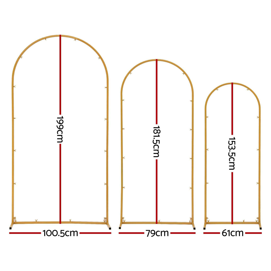 Wedding Arch Backdrop Stand Set of 3 Gold Metal Wedding Arched Frame, Easy to Assemble, Stable Balloon Arch Standfor Wedding, Baby Shower, Party Decoration