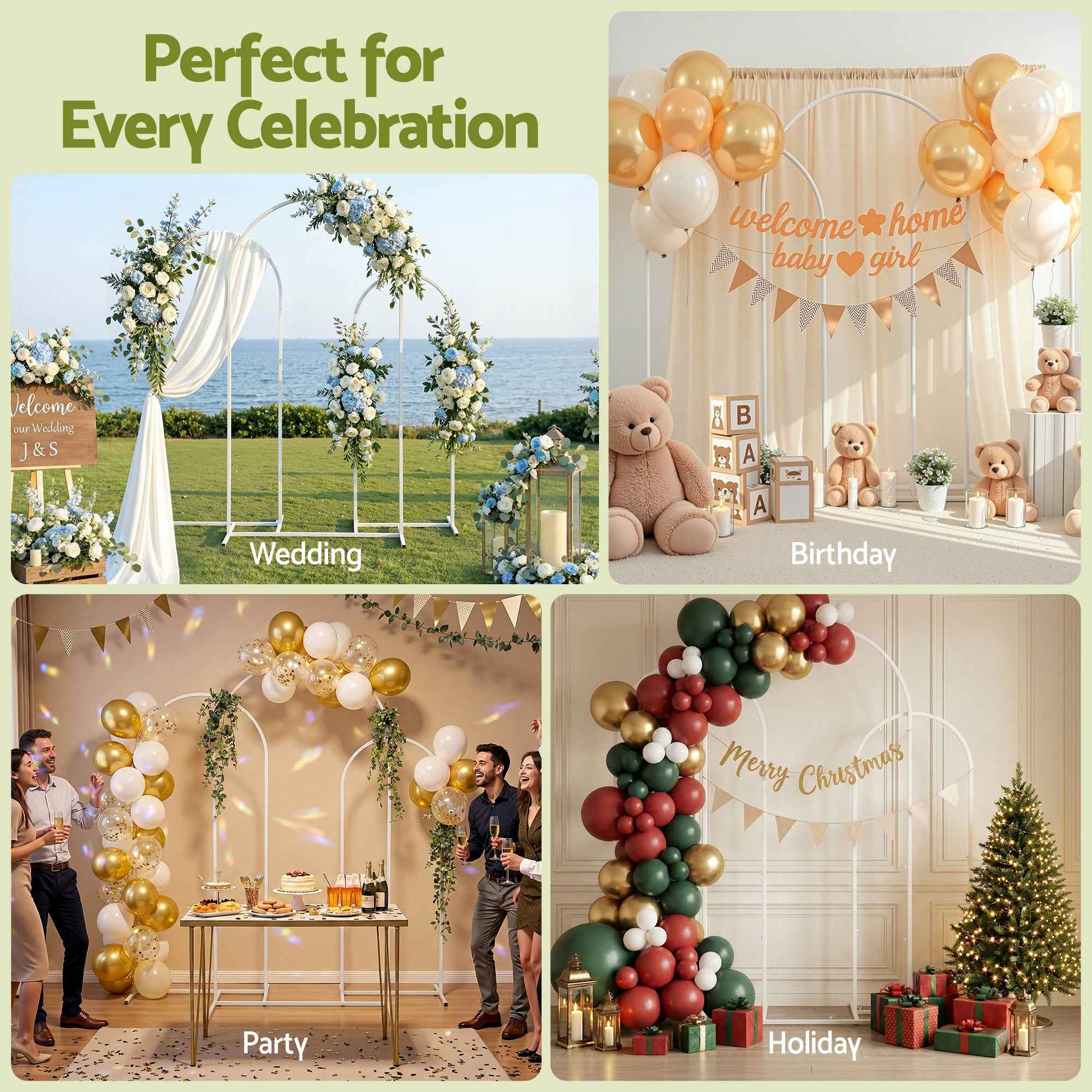 Wedding Arch Backdrop Stand Set of 3 Metal Wedding Arched Frame White, Easy to Assemble, Stable Balloon Arch Standfor Wedding, Baby Shower, Party Decoration