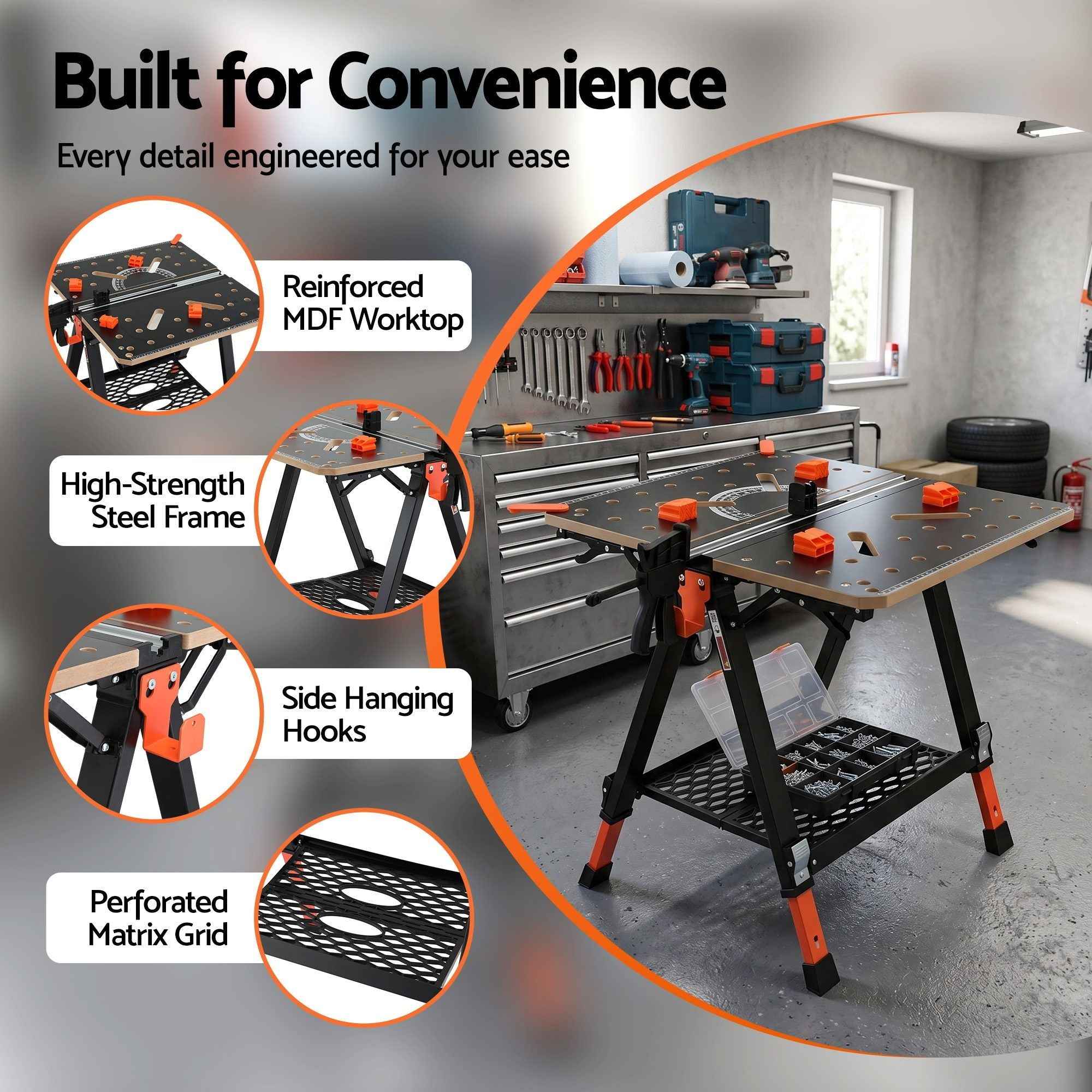 Giantz Portable Folding Work Table 454kg Adjustable Workbench