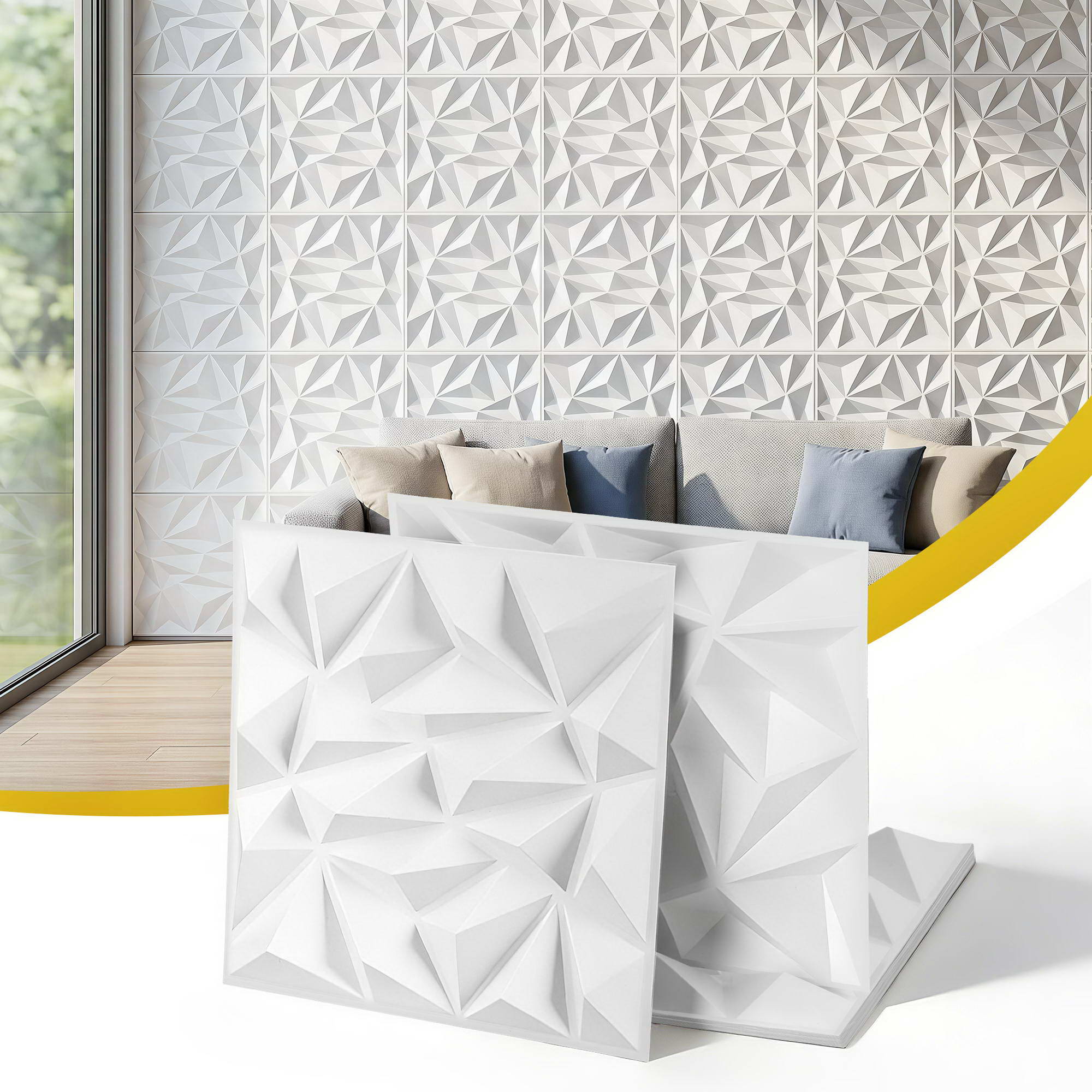 Artiss 3D Wall Panels Diamond PVC Decorative Panels 50x50cm Set of 15 Feature Wall