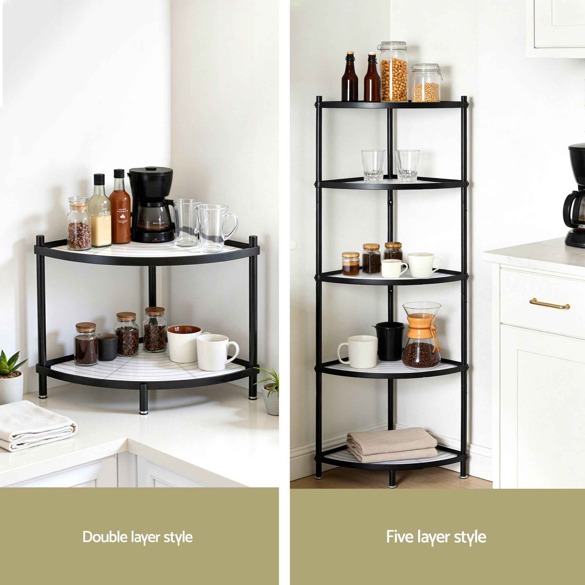 Artiss 5-Tier Kitchen Corner Shelf Rack Stand Microwave Metal Storage Shelves