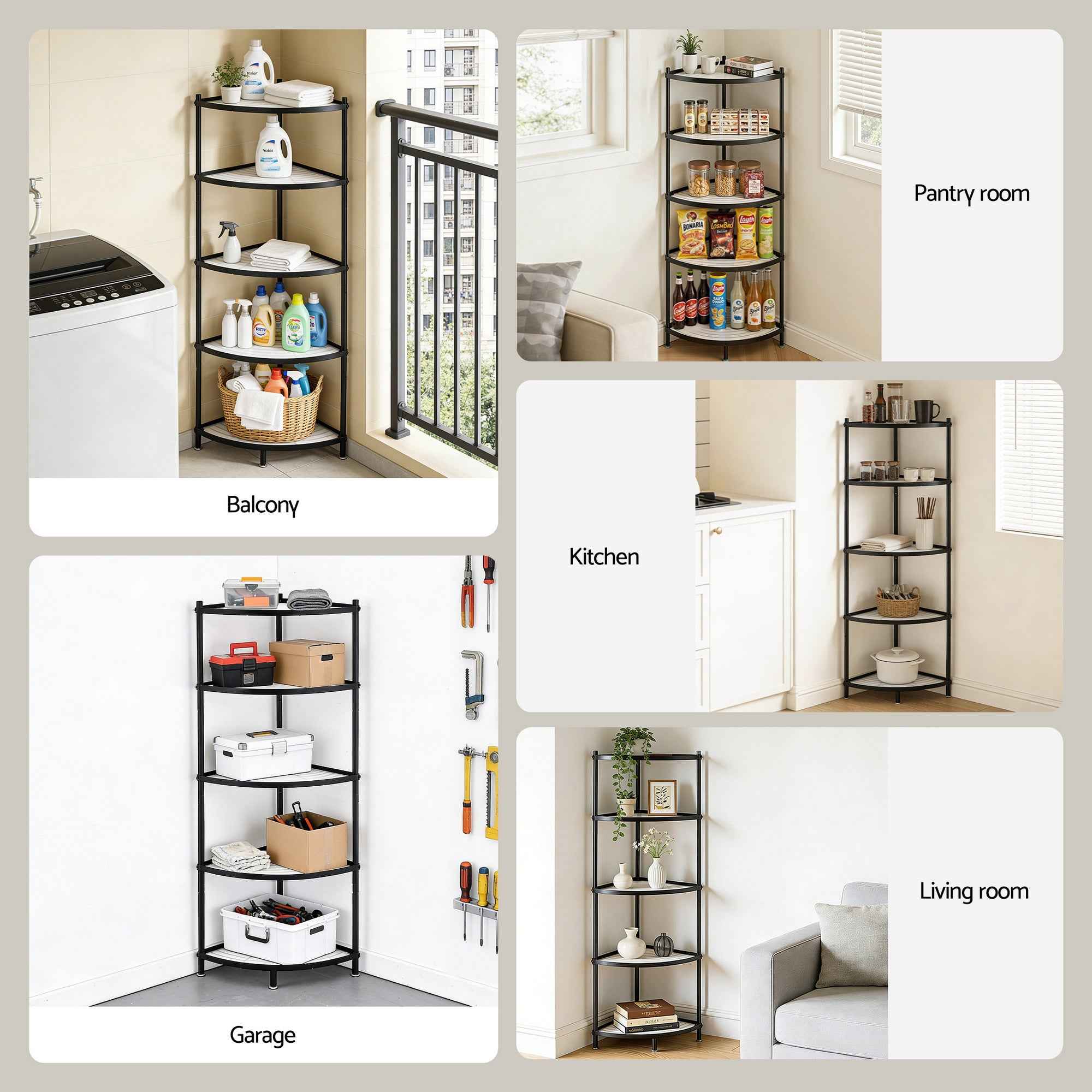 Artiss 5-Tier Kitchen Corner Shelf Rack Stand Microwave Metal Storage Shelves