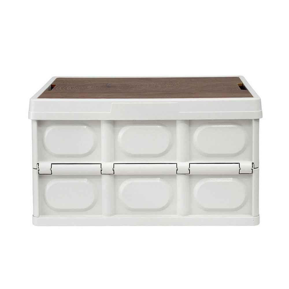 Gardeon Collapsible Outdoor Storage Box 50L Stackable Folding Camping Organizer Plywood Lid Beige