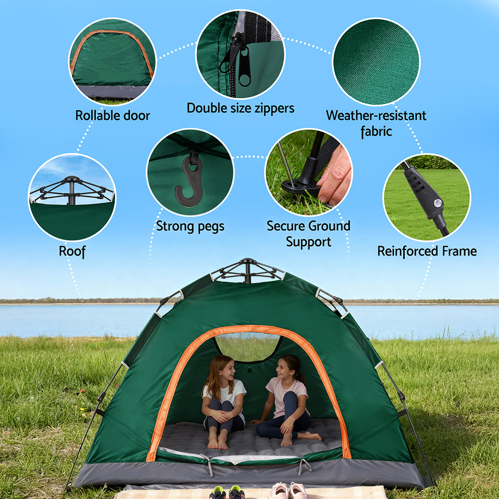 Weisshorn Camping Tent Instant Tent Pop up 2 Person Outdoor Hiking Tents Hiking Green - YDS.com.au