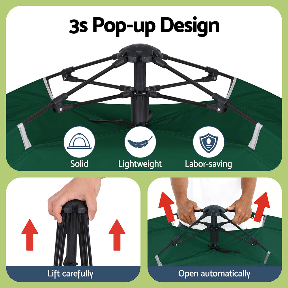 Weisshorn Camping Tent Instant Tent Pop up 2 Person Outdoor Hiking Tents Hiking Green - YDS.com.au