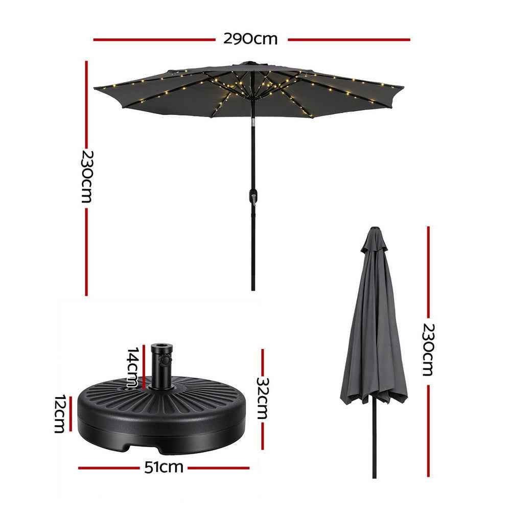 Instahut Outdoor Umbrella 2.9m Market Umbrella with String Light Tilt Charcoal Shade