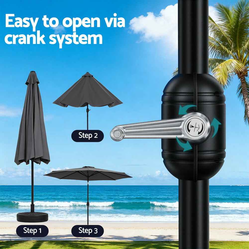 Instahut Outdoor Umbrella 2.9m Market Umbrella with String Light Tilt Charcoal Shade