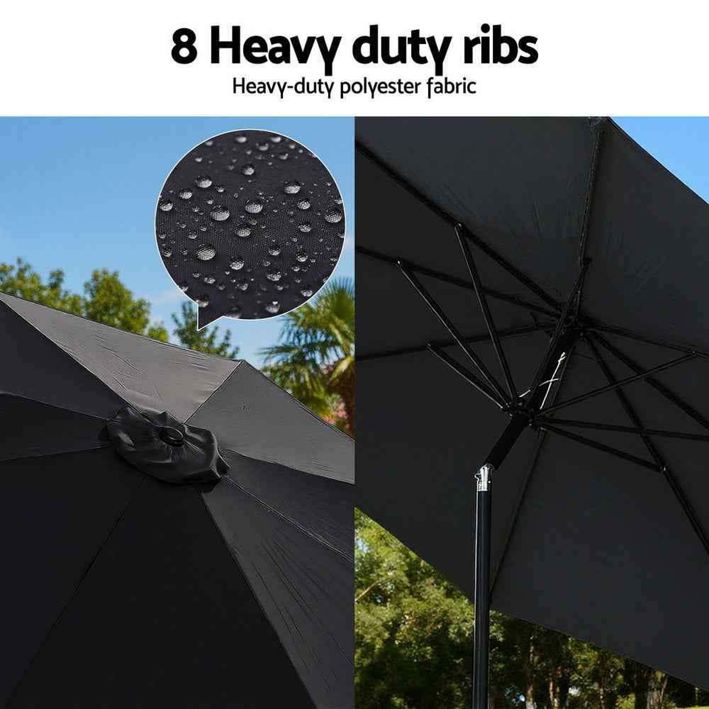 Instahut Outdoor Umbrella 2.9m Market Umbrella with String Light Tilt Black