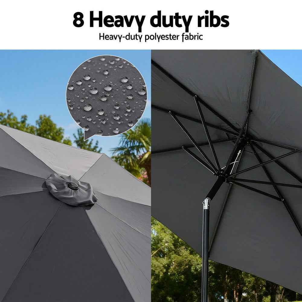 Instahut Outdoor Umbrella 2.9m Market Umbrella with String Light Tilt Charcoal Shade