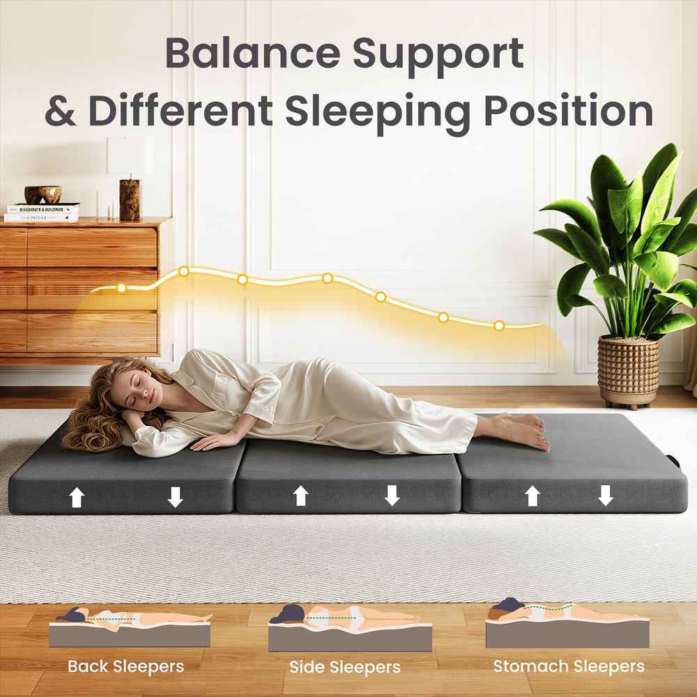 BedStory Folding Mattress Small King Single Trifold Mattress Firm Support Foam Washable Cover 15cm