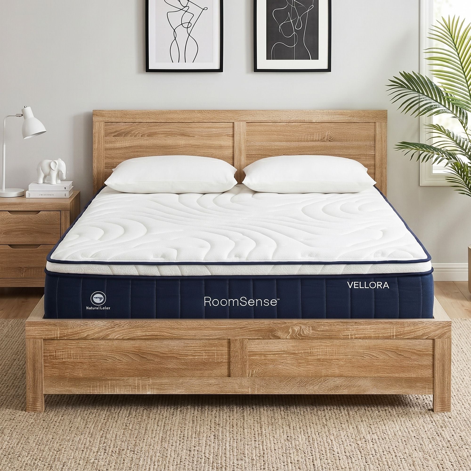 RoomSense Double 30cm Latex Mattress Medium Firm Bundle, Pine Bed Frame