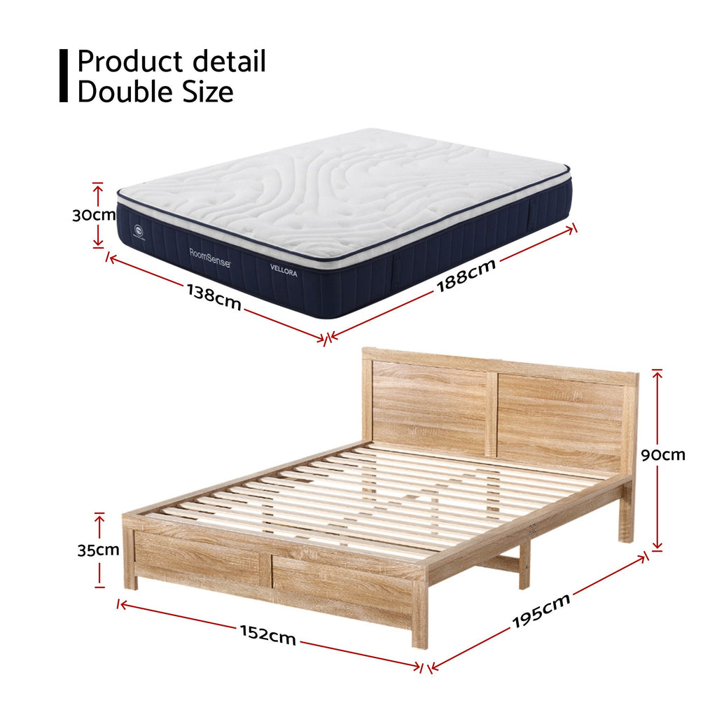RoomSense Double 30cm Latex Mattress Medium Firm Bundle, Pine Bed Frame