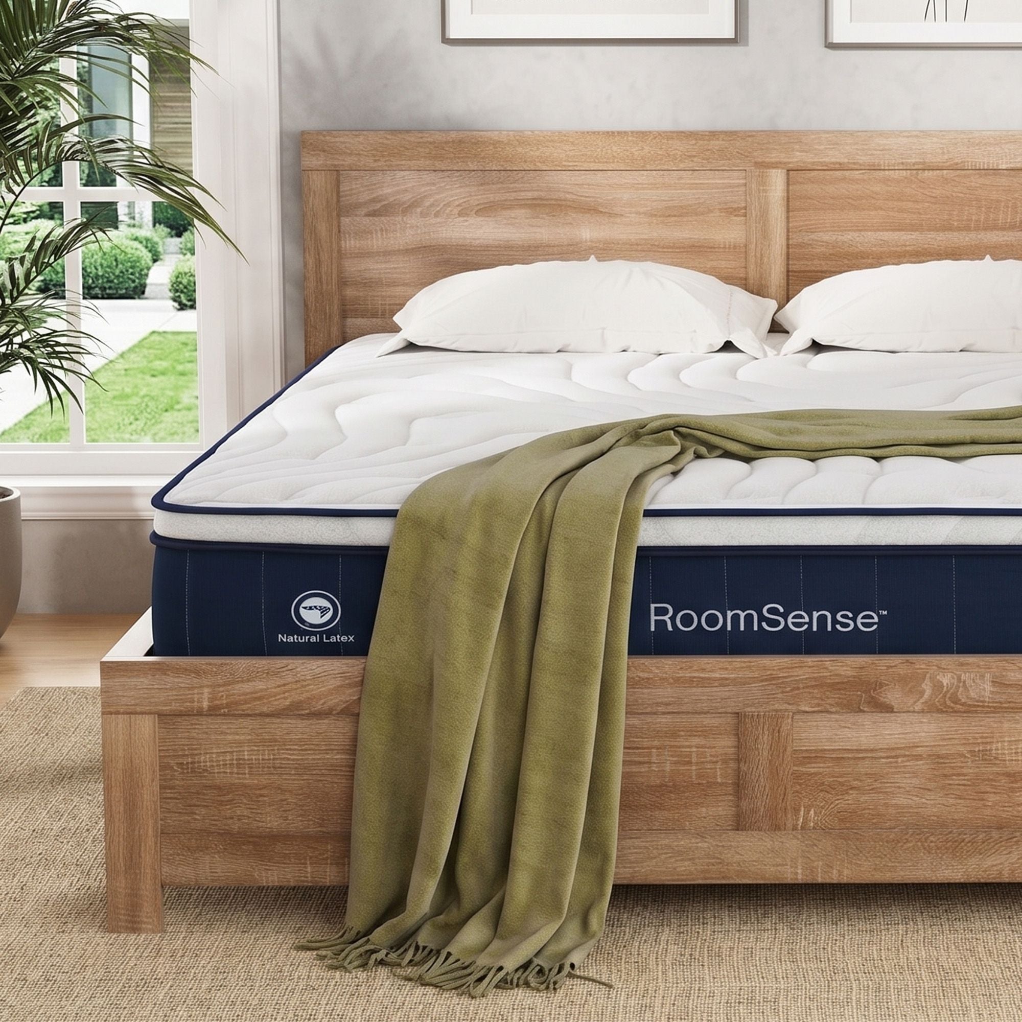 RoomSense Double 30cm Latex Mattress Medium Firm Bundle, Pine Bed Frame