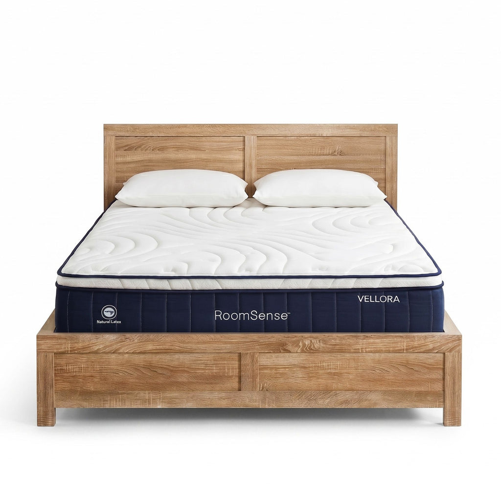 RoomSense Queen 30cm Latex Mattress Medium Firm Bundle, Pine Bed Frame