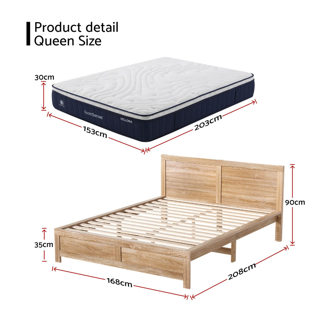 RoomSense Queen 30cm Latex Mattress Medium Firm Bundle, Pine Bed Frame