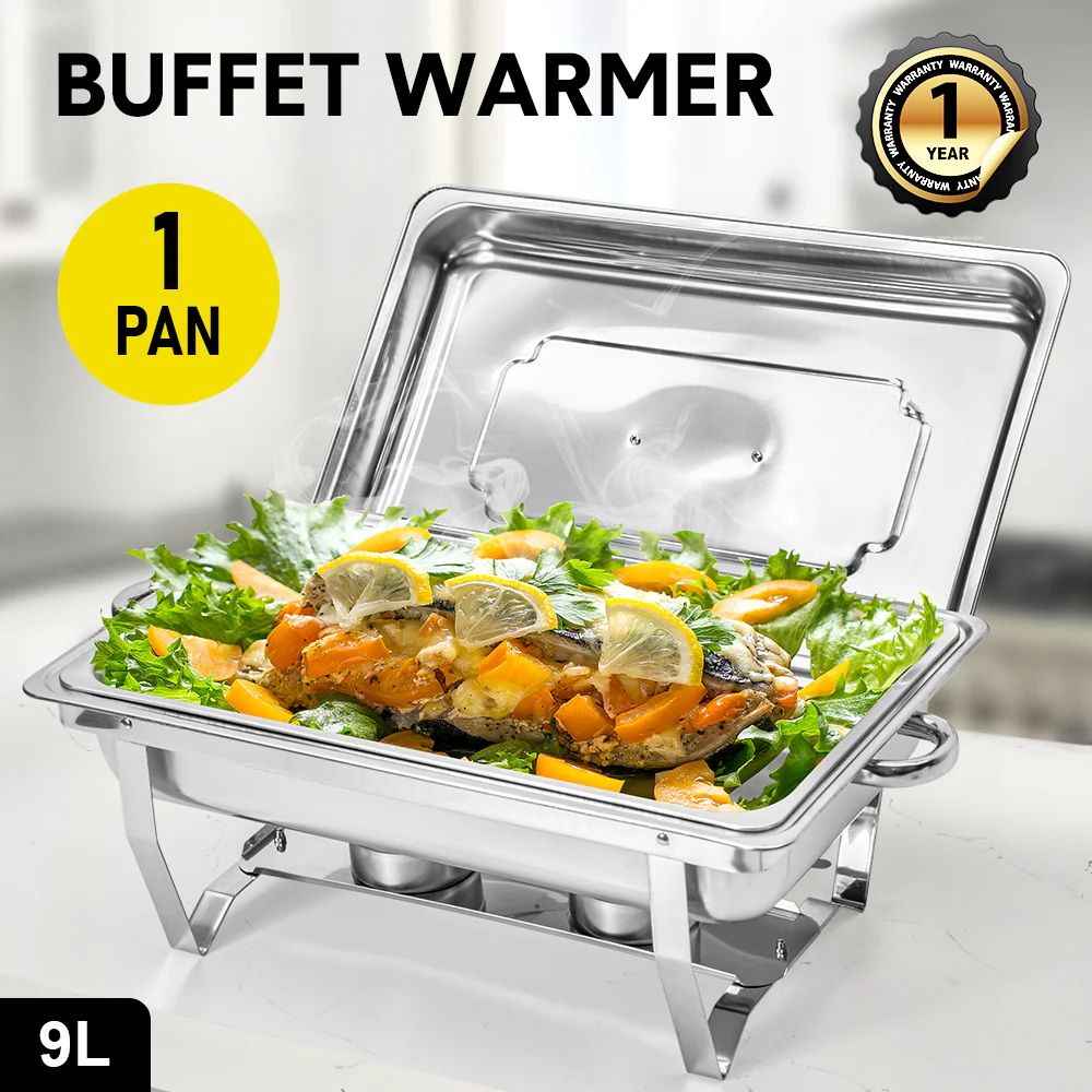 Alston 9L Chafing Dish Set, Premium 410 Stainless Steel Buffet Warmer, Bain Marie Food Server with Fuel Holders & Lid, Stackable Catering Equipment for Hotels, Parties, Weddings & Banquets, Silver