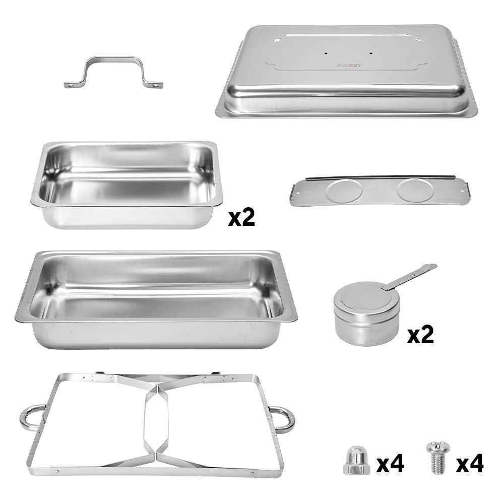 Alston 4.5LX2 Chafing Dish Set, Premium 410 Stainless Steel Buffet Warmer, Bain Marie Food Server with Fuel Holders & Lid, Stackable Catering Equipment for Hotels, Parties, Weddings & Banquets, Silver