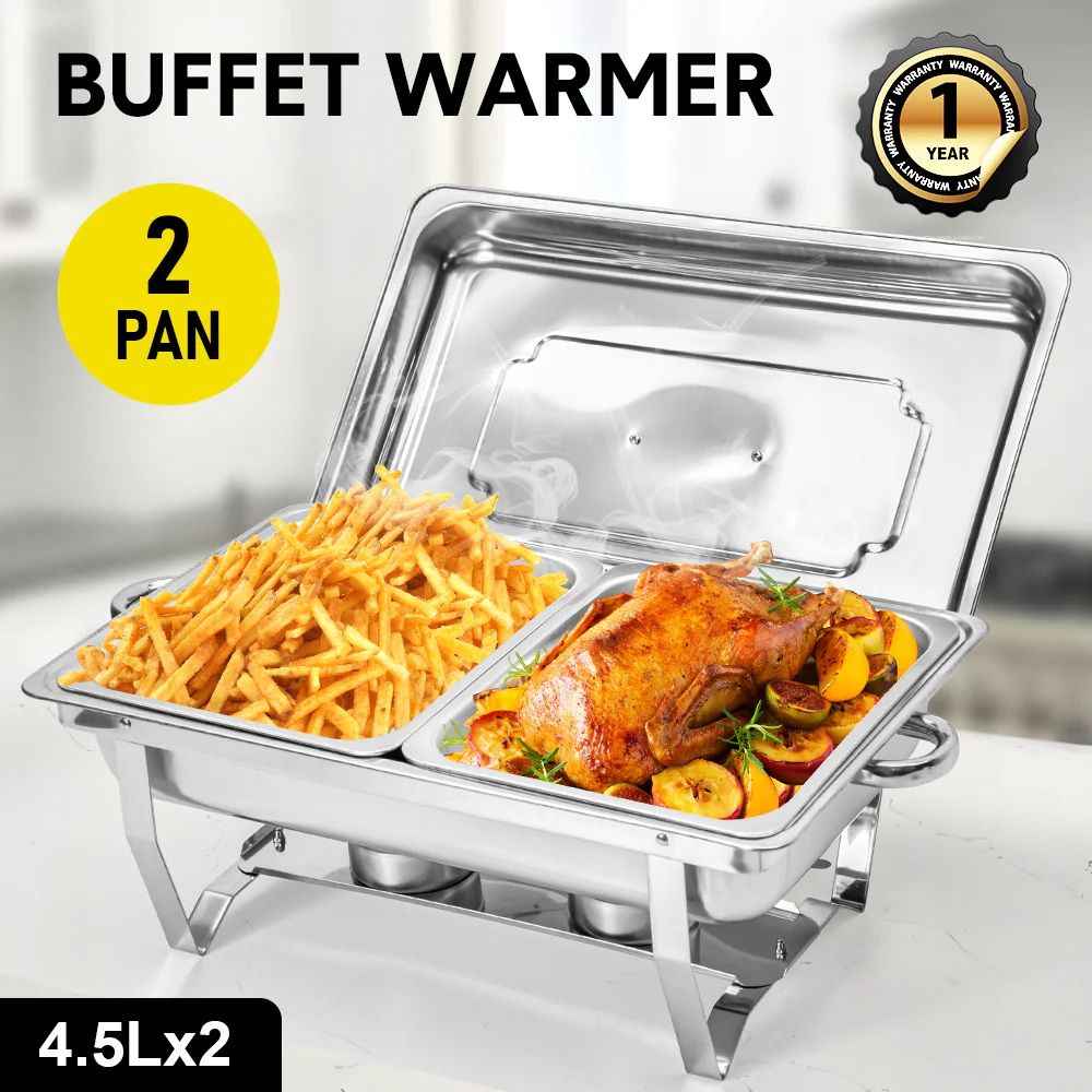 Alston 4.5LX2 Chafing Dish Set, Premium 410 Stainless Steel Buffet Warmer, Bain Marie Food Server with Fuel Holders & Lid, Stackable Catering Equipment for Hotels, Parties, Weddings & Banquets, Silver