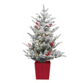 Jingle Jollys Christmas Tree 1M LED Potted Xmas Party Decor Red Barries Flocked