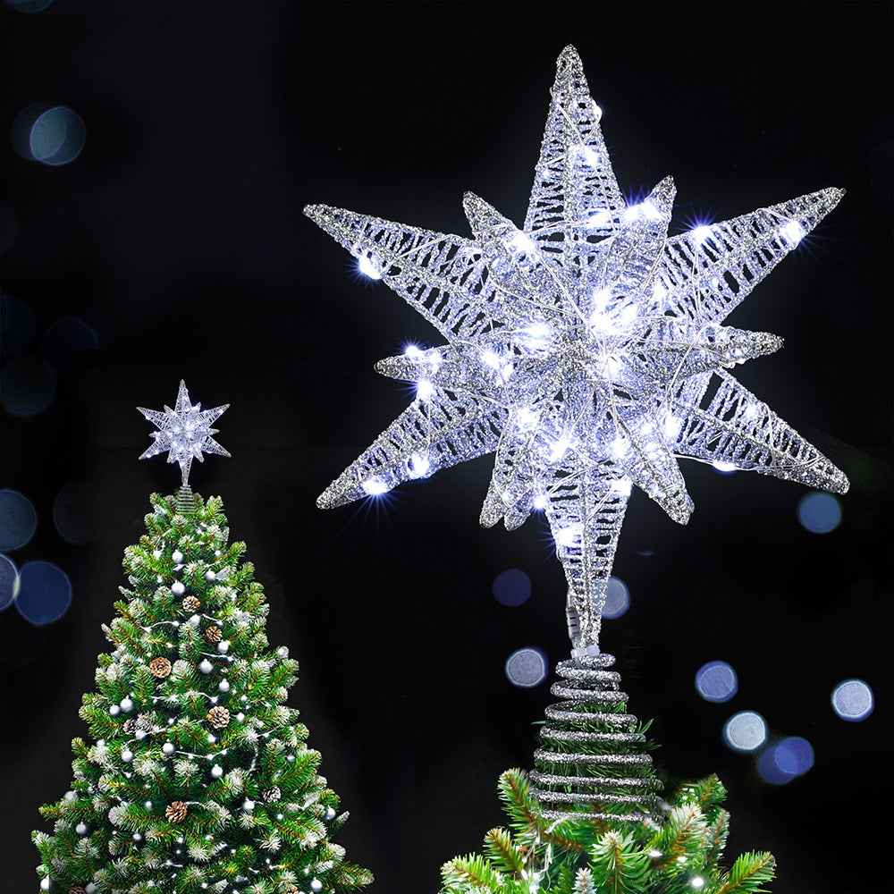 Jingle Jollys 3D Christmas Tree Topper Star LED Decorations Xmas Party Timer