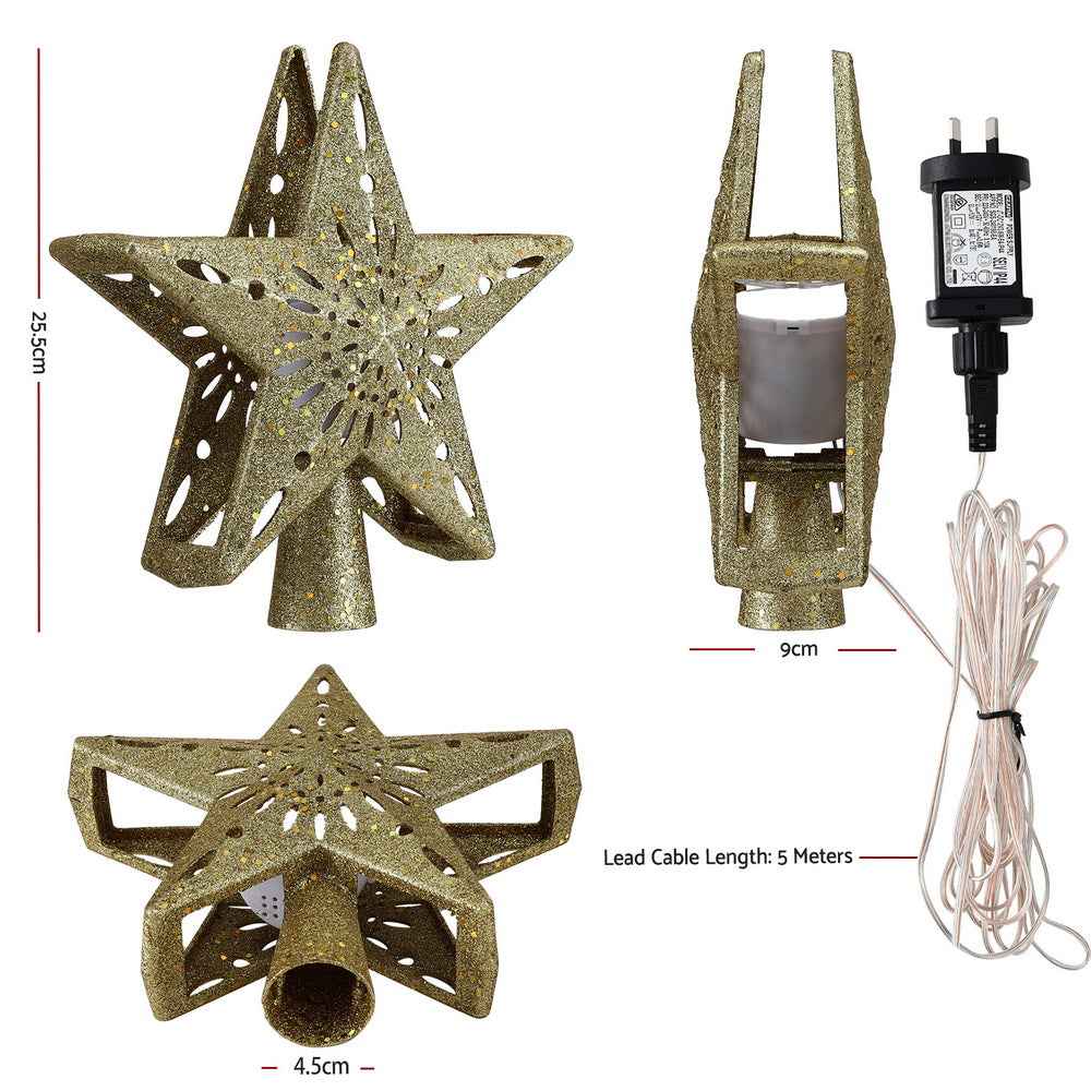 Jingle Jollys Christmas Tree Topper Star Snowflake Projector Party Glitter Gold