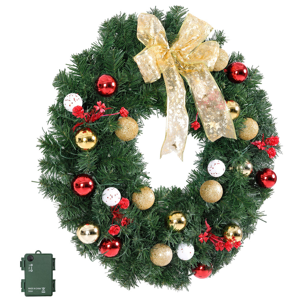 Jingle Jollys Christmas Wreath 60CM LED Garland Berries Bow Baubles Xmas Decor