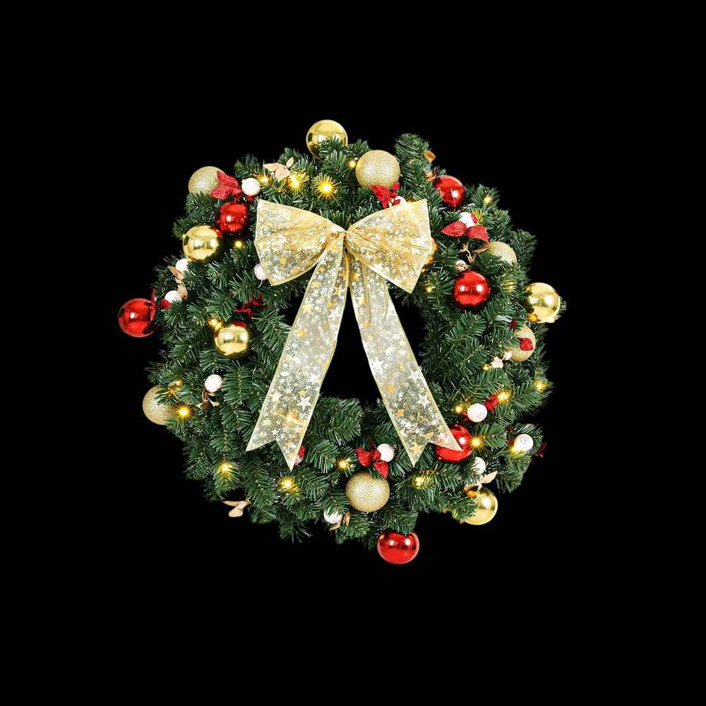Jingle Jollys Christmas Wreath 60CM LED Garland Berries Bow Baubles Xmas Decor