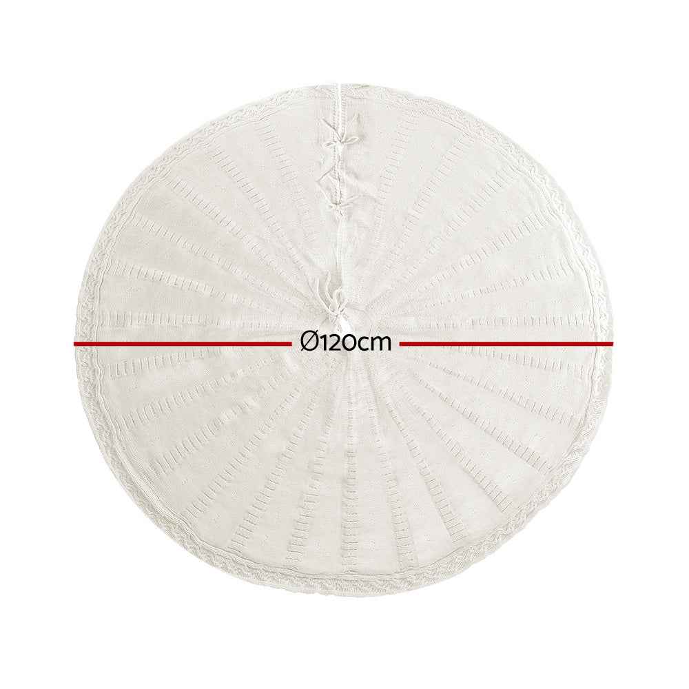 Jingle Jollys Christmas Tree Skirt 120cm Knitted Xmas Tree Ornaments Decor Beige