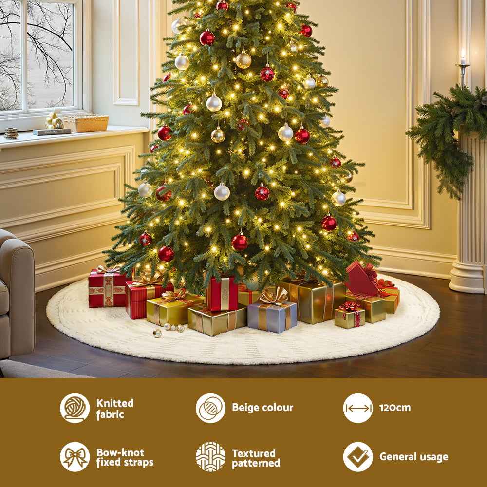 Jingle Jollys Christmas Tree Skirt 120cm Knitted Xmas Tree Ornaments Decor Beige