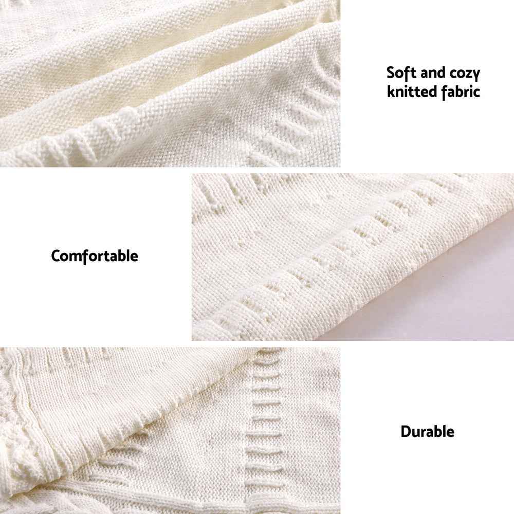 Jingle Jollys Christmas Tree Skirt 120cm Knitted Xmas Tree Ornaments Decor Beige