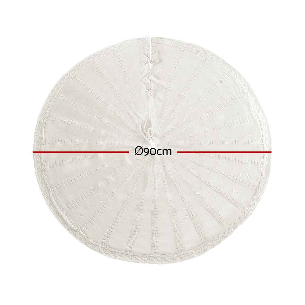 Jingle Jollys Christmas Tree Skirt 90cm Knitted Fabric Xmas Ornament Decor Beige