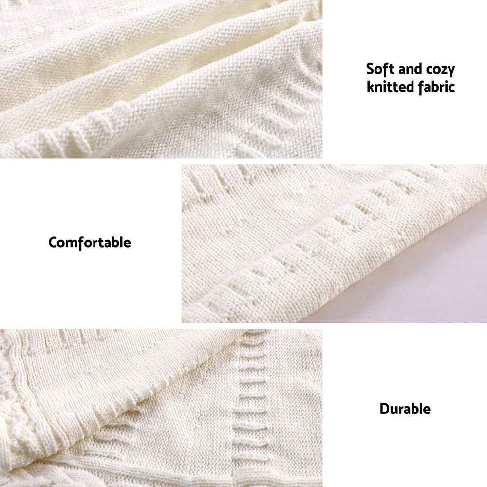 Jingle Jollys Christmas Tree Skirt 90cm Knitted Fabric Xmas Ornament Decor Beige